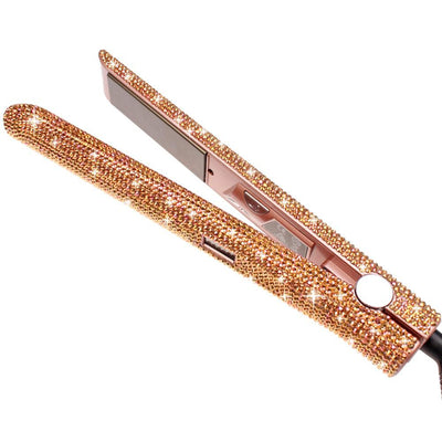 Rose Gold Bling LCD Digital Display Flat Iron Hand Made Crystal Diamond Rhinestones Titanium Plate Hair Straightener - bQute LuXe Hair & Lash Boutique
