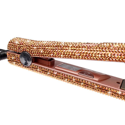 Rose Gold Bling LCD Digital Display Flat Iron Hand Made Crystal Diamond Rhinestones Titanium Plate Hair Straightener - bQute LuXe Hair & Lash Boutique