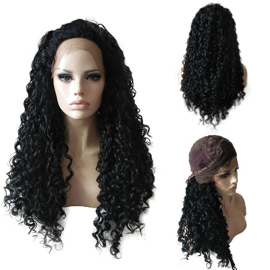 Curly Lace Front Long Hair Wigs Brazilian Remy Hair High Temperature Fiber Wig - bQute LuXe Hair & Lash Boutique 