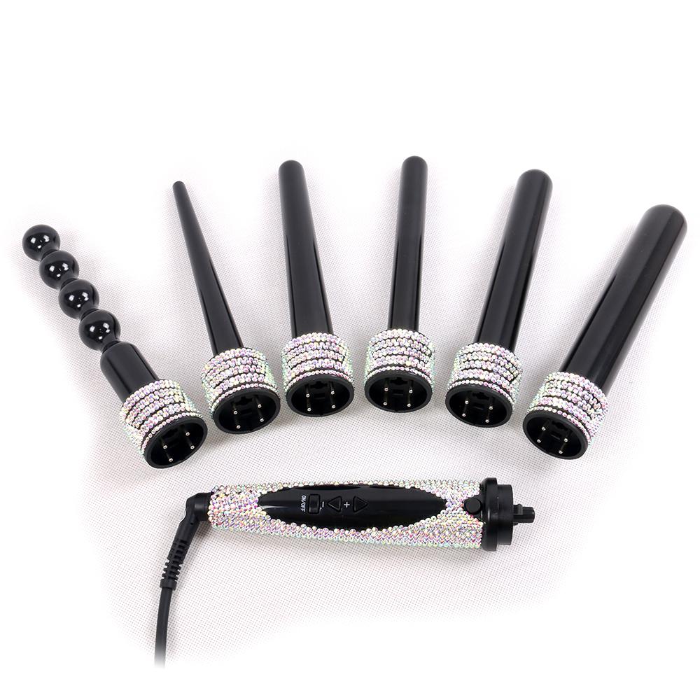 Professional Crystallized LCD 6 in 1 interchangeable curling wand/Curling wand Barrel - bQute LuXe Hair & Lash Boutique