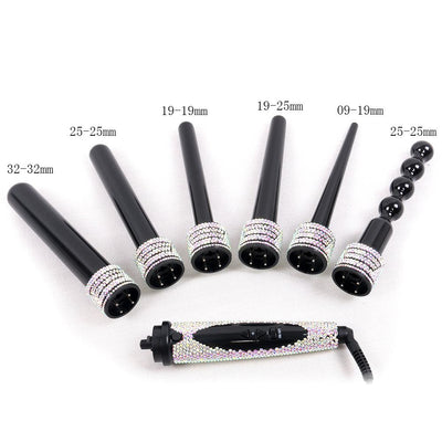 Professional Crystallized LCD 6 in 1 interchangeable curling wand/Curling wand Barrel - bQute LuXe Hair & Lash Boutique