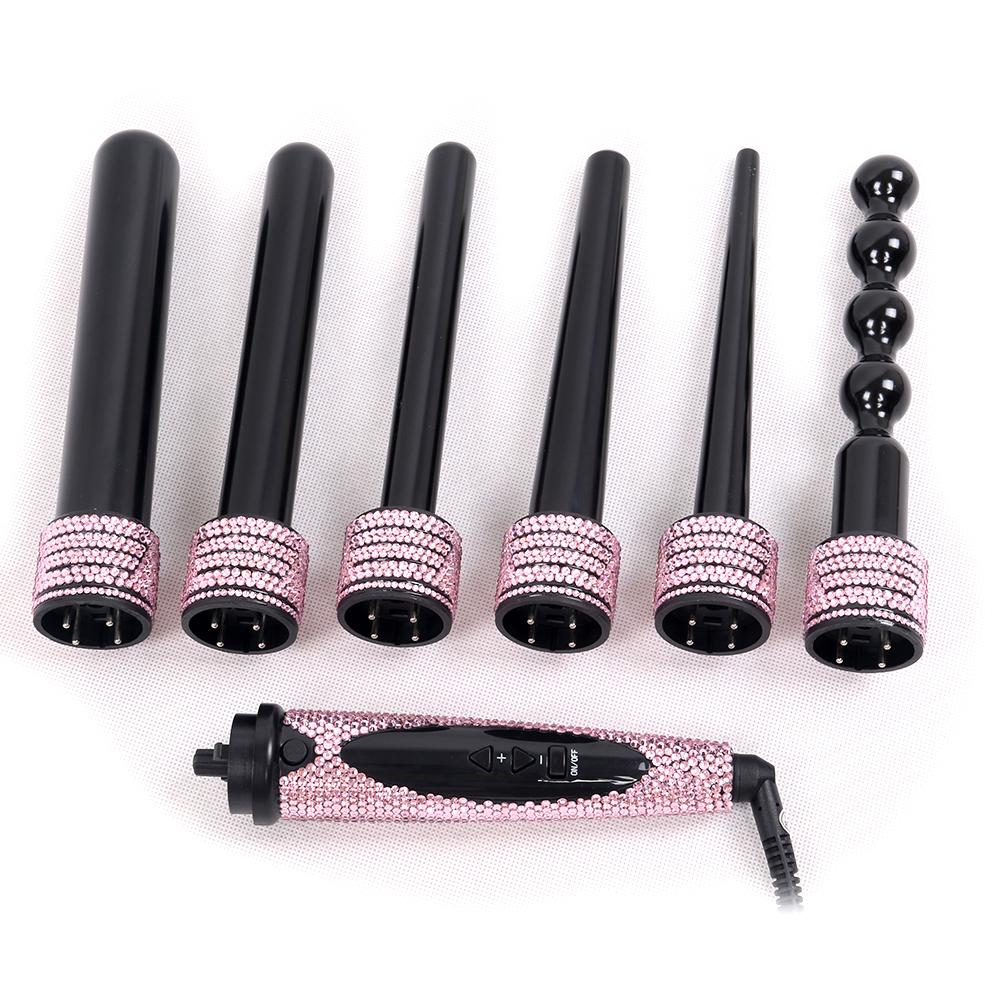 Professional  Pink Crystal  LCD  6 in 1 Interchangeable Curing Wands/ Curling Wands Barrel - bQute LuXe Hair & Lash Boutique