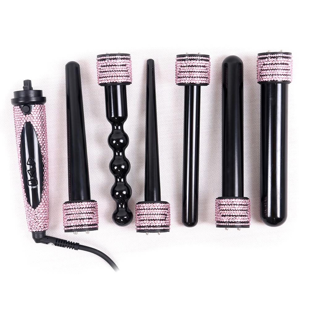 Professional  Pink Crystal  LCD  6 in 1 Interchangeable Curing Wands/ Curling Wands Barrel - bQute LuXe Hair & Lash Boutique