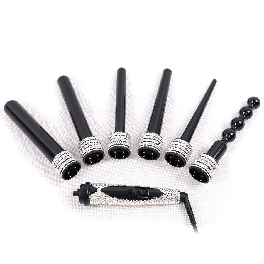 Professional Crystallized LCD 6 in 1 interchangeable curling wand/Curling wand Barrel - bQute LuXe Hair & Lash Boutique 