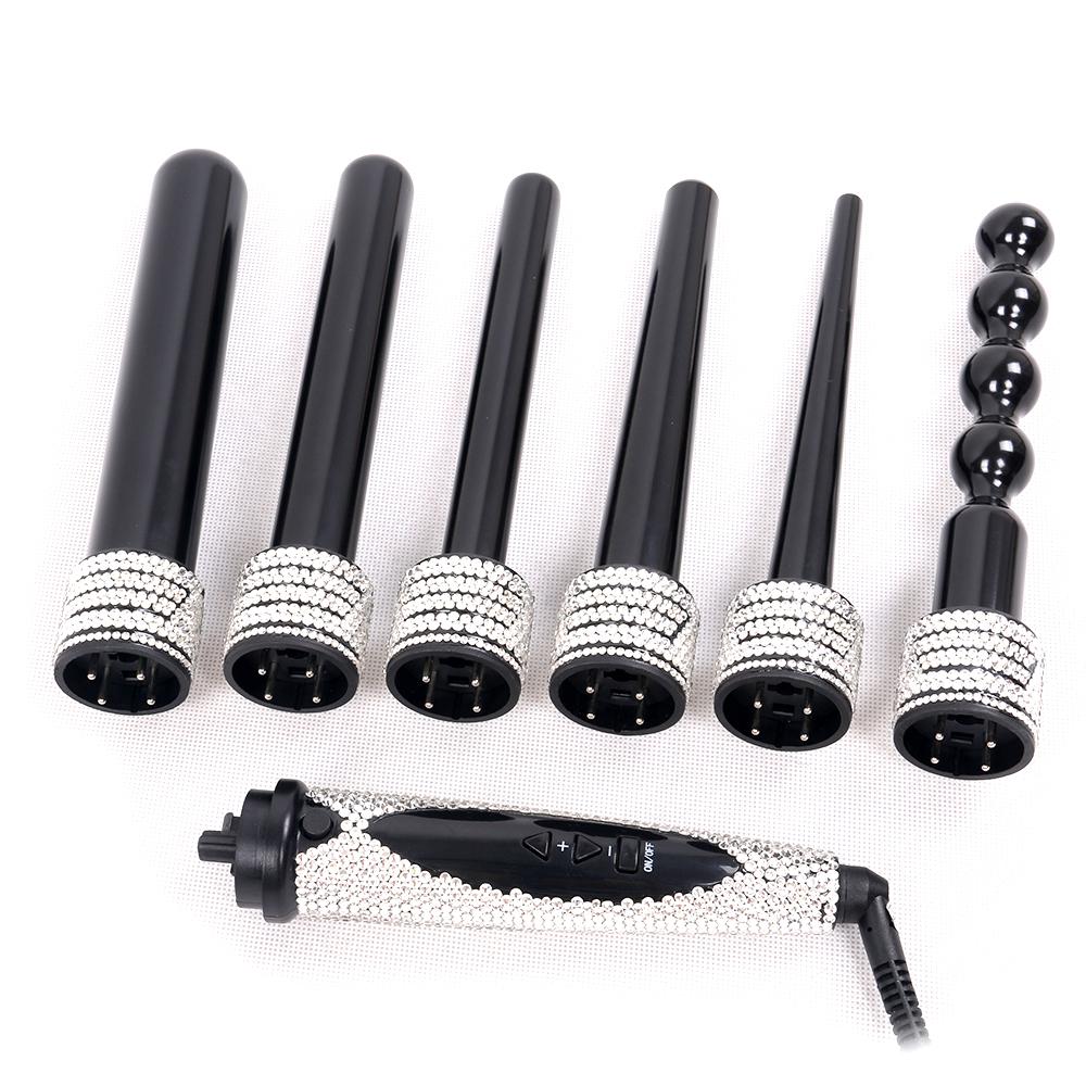Professional Crystallized LCD 6 in 1 interchangeable curling wand/Curling wand Barrel - bQute LuXe Hair & Lash Boutique