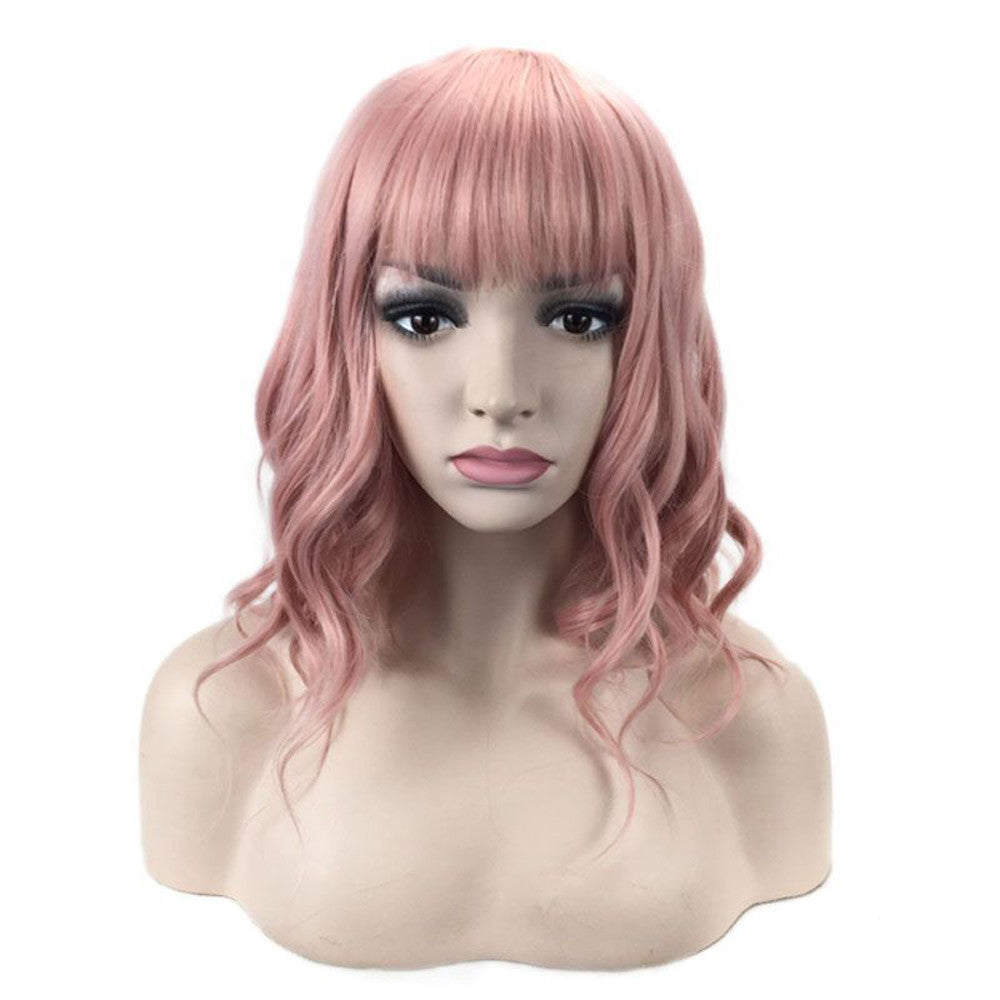 14 Inches Women Girls Short Curly Synthetic Wig with Air Bangs Lovely Pink - bQute LuXe Hair & Lash Boutique