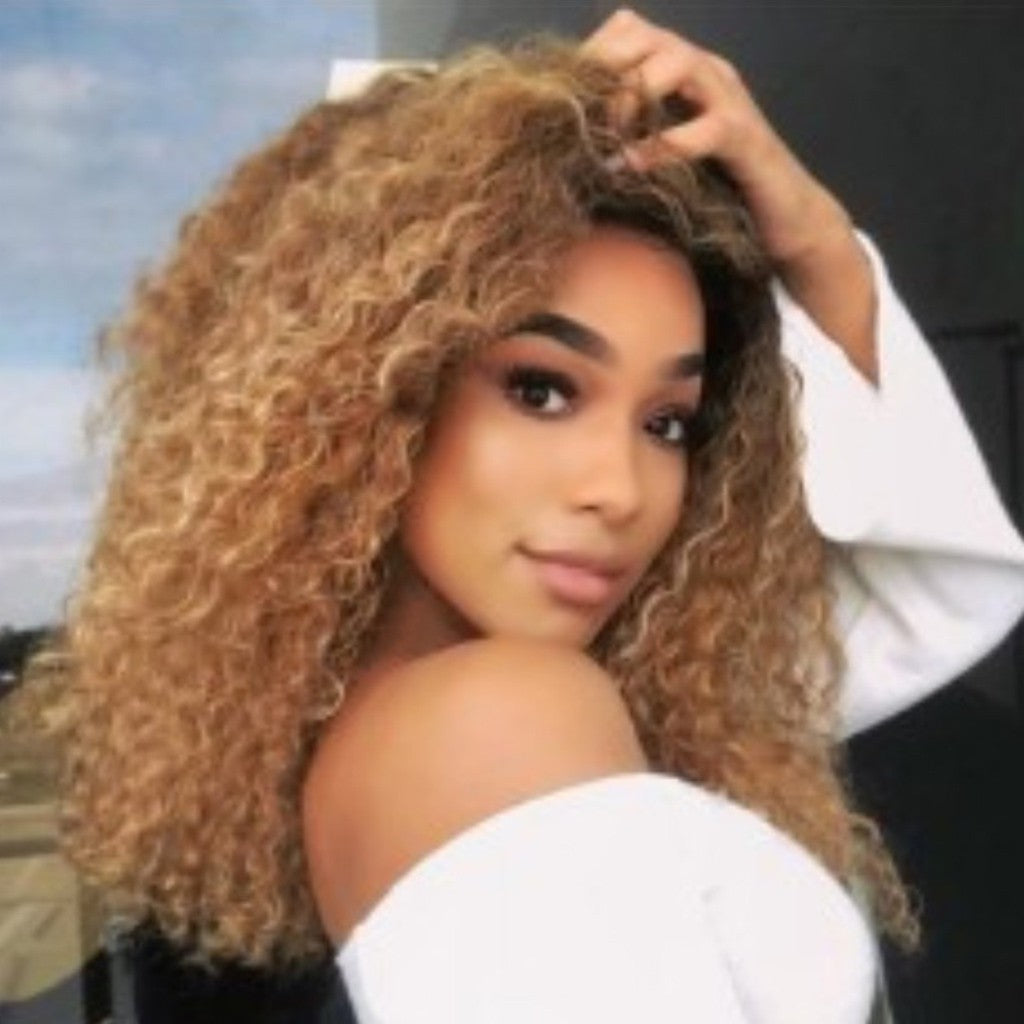 Fashion Synthetic Gradient Gold Wig Long Curly Wavy Wigs Natural Full Wigs - bQute LuXe Hair & Lash Boutique