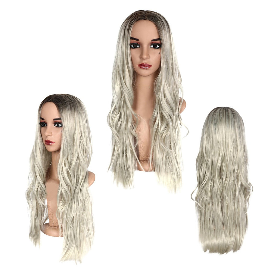 Long Curly Wavy Synthetic Wig Grandma Ash Natural Full Wigs For Women 30 Inches - bQute LuXe Hair & Lash Boutique 